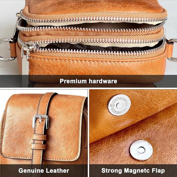 Genuine Leather Crossbody Bag Small with Adjustable Strap for Travel Women - Picture 6 of 6
